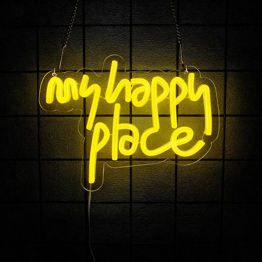 Home Decor This Is My Happy Place Led Neon Light Sign Bedroom Kids Room Birthday Party Christmas Wall Sign decor  Home Bar Pub
