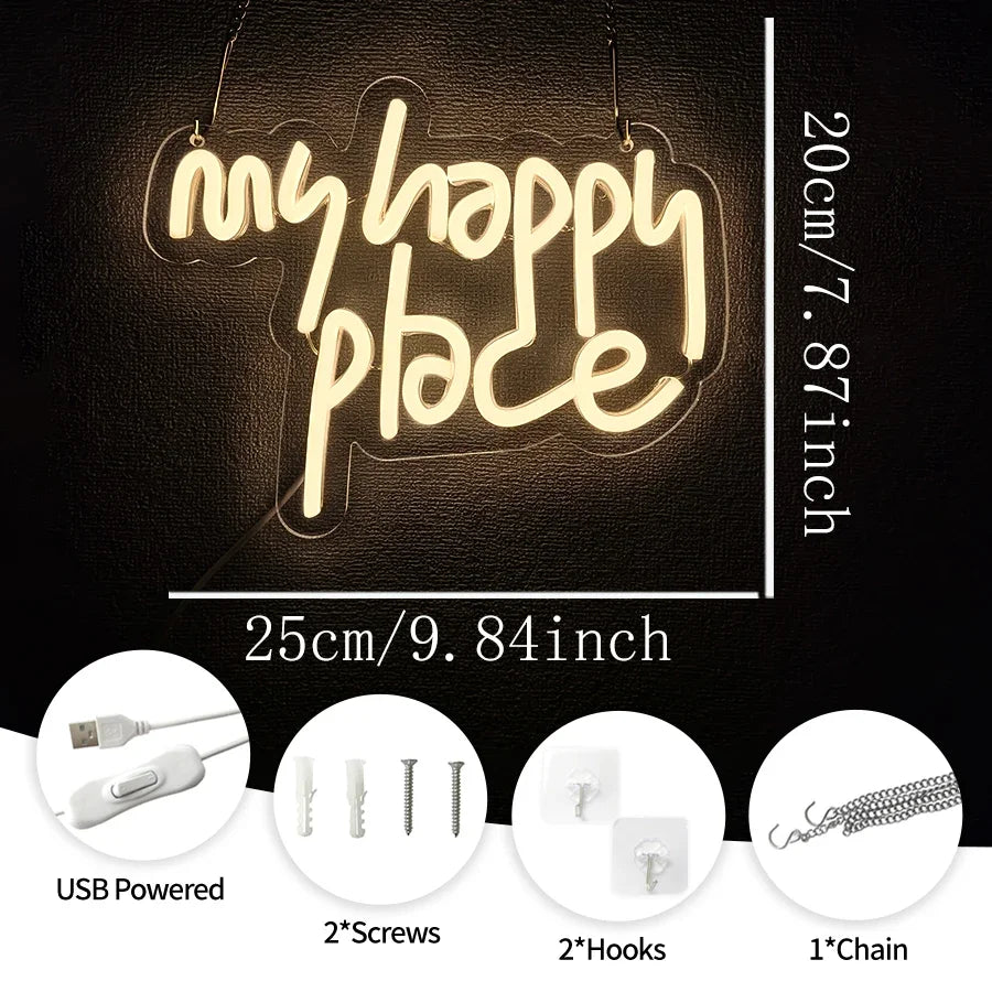 Home Decor This Is My Happy Place Led Neon Light Sign Bedroom Kids Room Birthday Party Christmas Wall Sign decor  Home Bar Pub