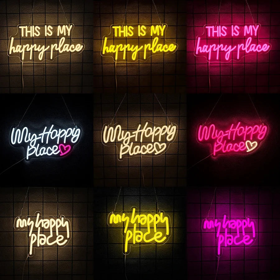 Home Decor This Is My Happy Place Led Neon Light Sign Bedroom Kids Room Birthday Party Christmas Wall Sign decor  Home Bar Pub