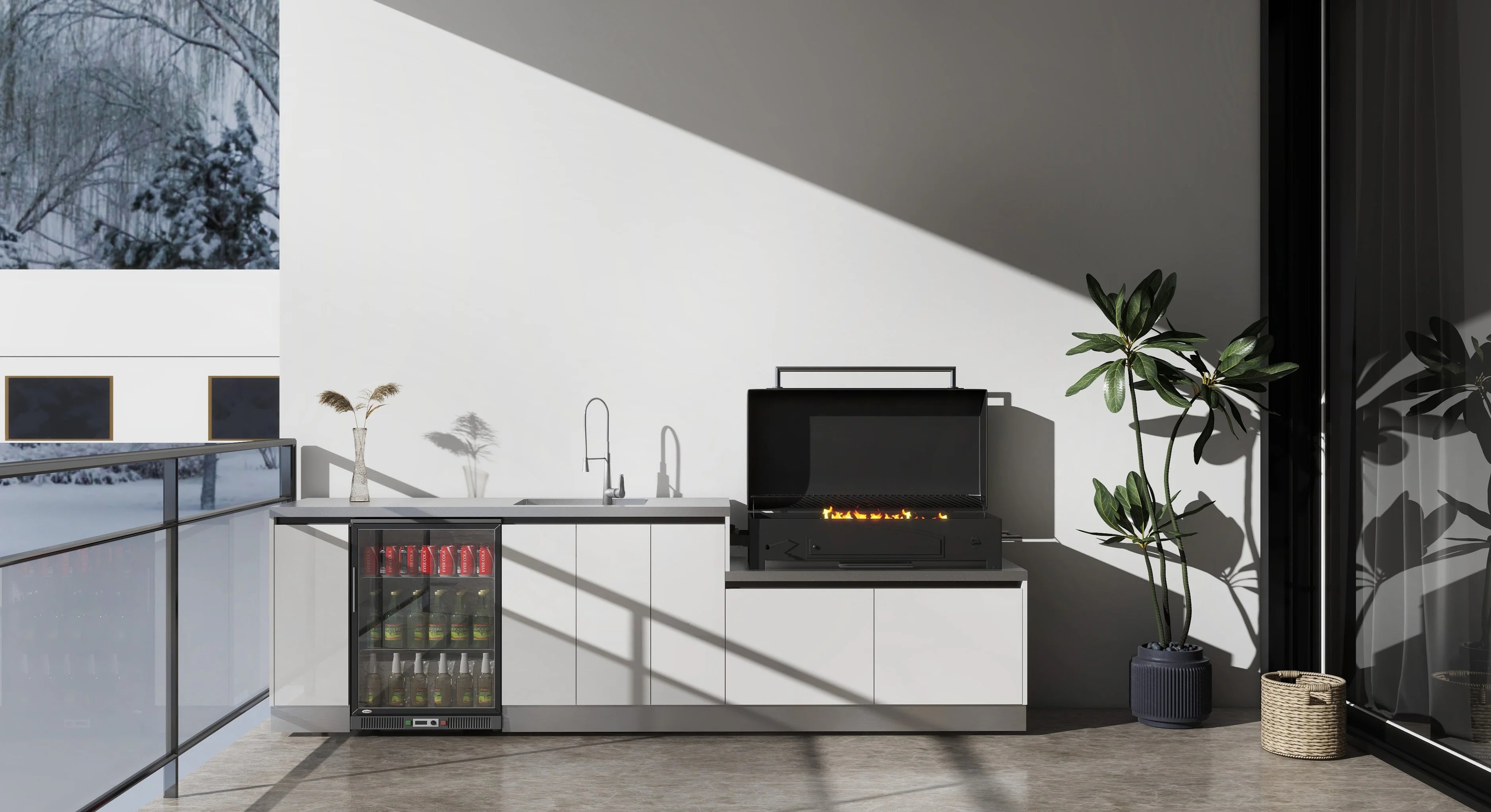 Kitchen Full Set Modern Smart Outdoor Stainless Steel  with Built-in Refrigerator and BBQ Grill for Home and Garden