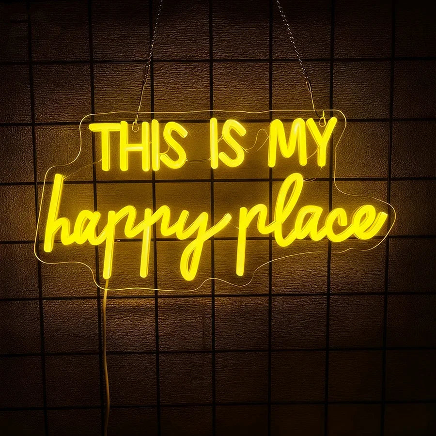 Home Decor This Is My Happy Place Led Neon Light Sign Bedroom Kids Room Birthday Party Christmas Wall Sign decor  Home Bar Pub