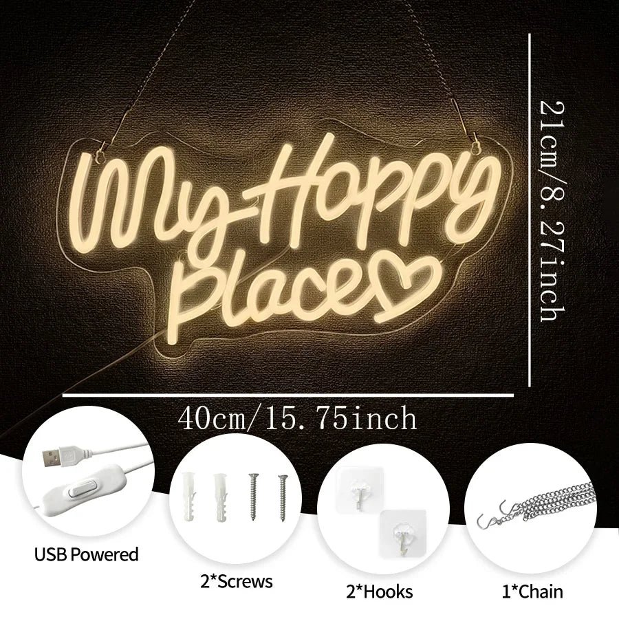 Home Decor This Is My Happy Place Led Neon Light Sign Bedroom Kids Room Birthday Party Christmas Wall Sign decor  Home Bar Pub