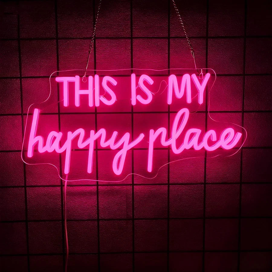 Home Decor This Is My Happy Place Led Neon Light Sign Bedroom Kids Room Birthday Party Christmas Wall Sign decor  Home Bar Pub