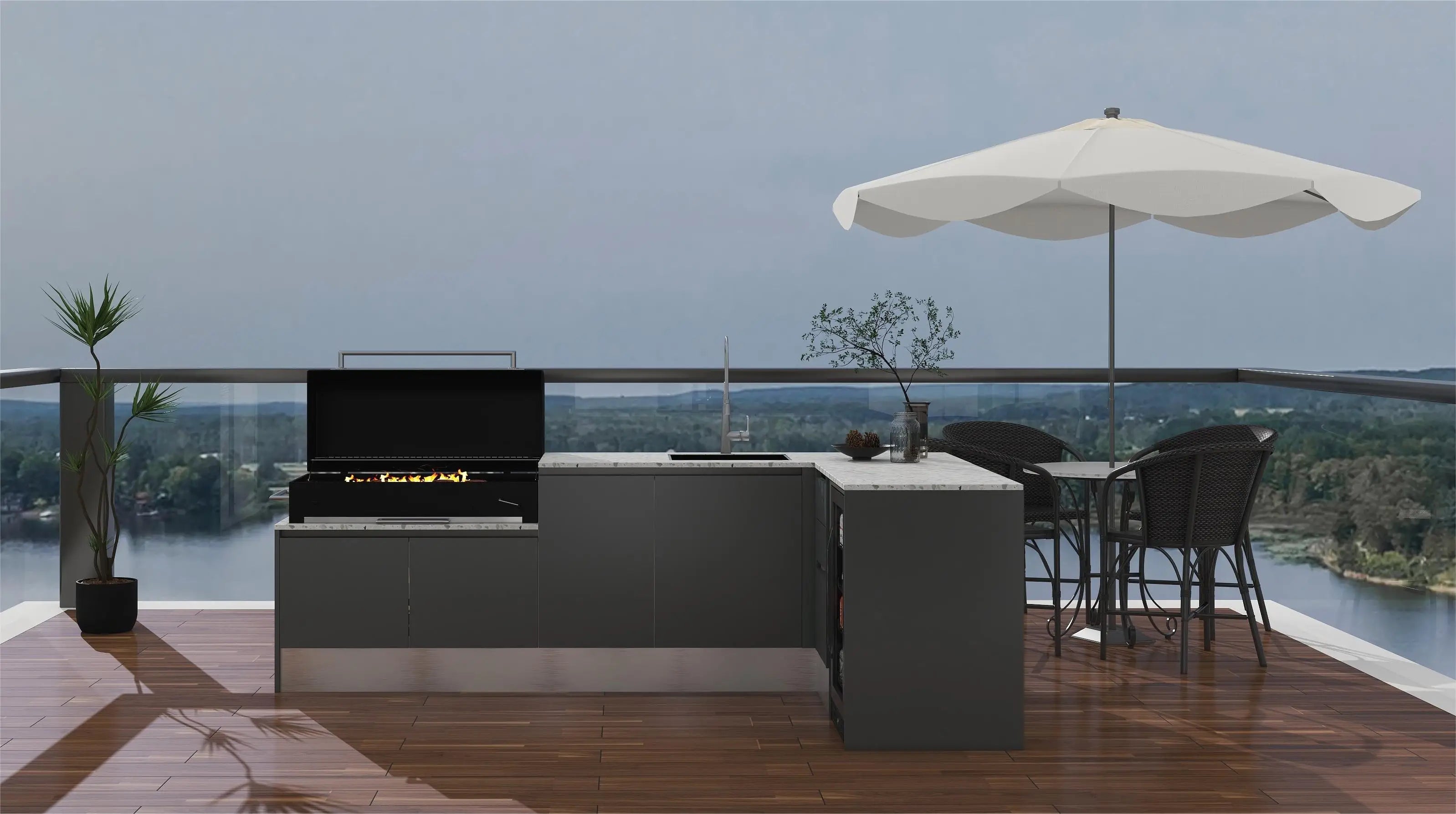Kitchen Full Set Modern Smart Outdoor Stainless Steel  with Built-in Refrigerator and BBQ Grill for Home and Garden