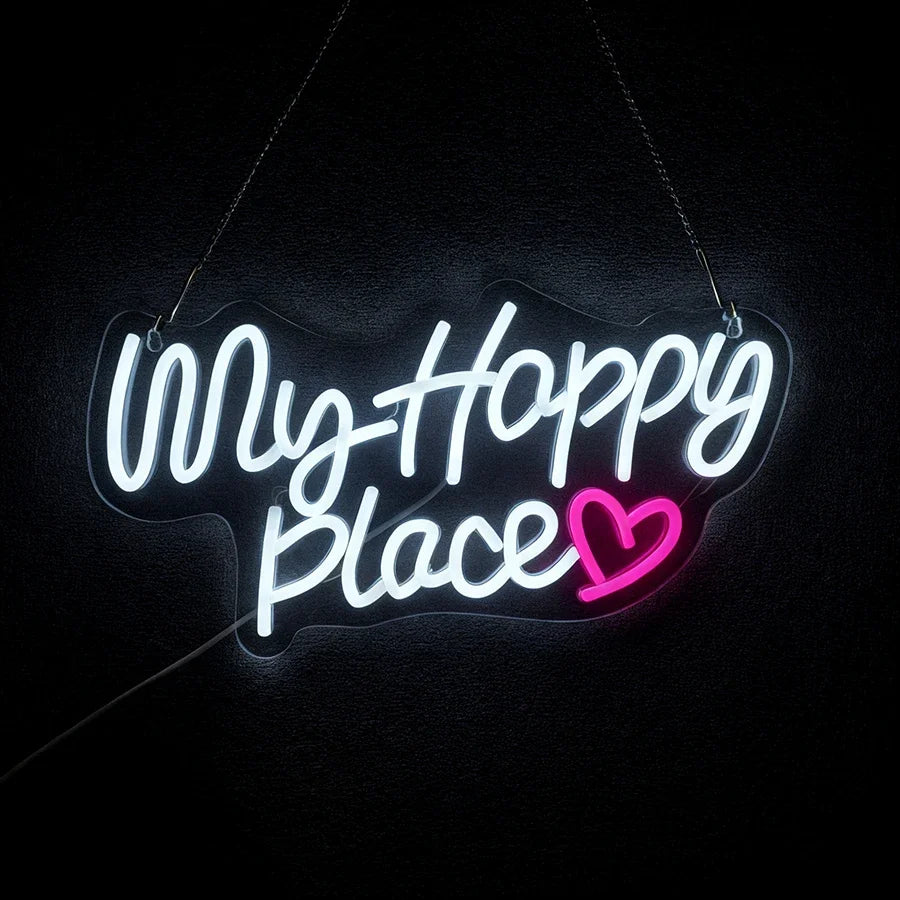 Home Decor This Is My Happy Place Led Neon Light Sign Bedroom Kids Room Birthday Party Christmas Wall Sign decor  Home Bar Pub