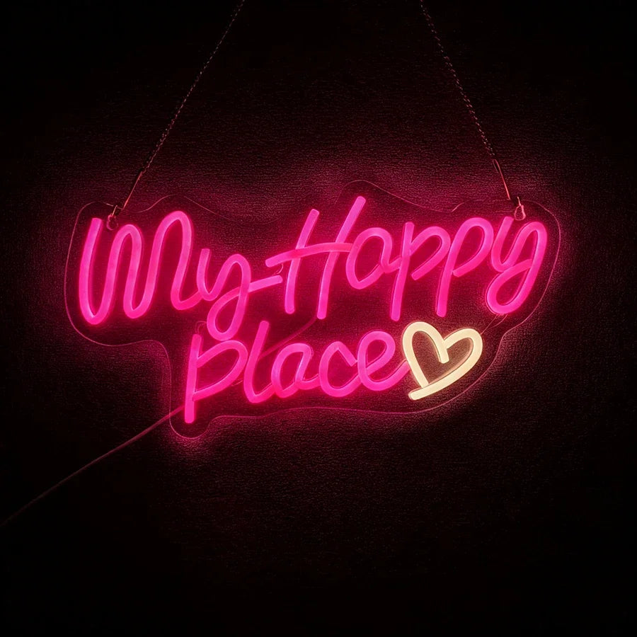 Home Decor This Is My Happy Place Led Neon Light Sign Bedroom Kids Room Birthday Party Christmas Wall Sign decor  Home Bar Pub