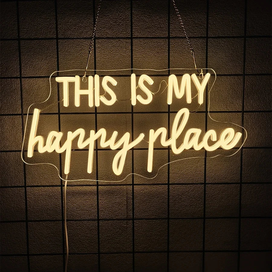 Home Decor This Is My Happy Place Led Neon Light Sign Bedroom Kids Room Birthday Party Christmas Wall Sign decor  Home Bar Pub